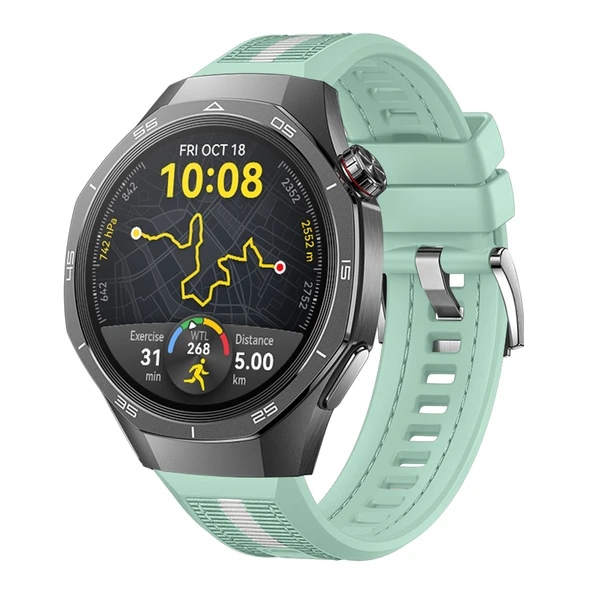 Huawei Watch GT5 Pro 46mm İle Uyumlu SportStripe Örgü Desen Metal Tokalı Silikon Akıllı Saat Kordonu  Yeşil ürün görseli 1
