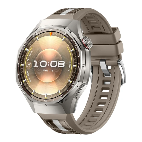 Huawei Watch GT6 Pro 46mm İle Uyumlu SportStripe Örgü Desen Metal Tokalı Silikon Akıllı Saat Kordonu  Kahverengi ürün görseli 1