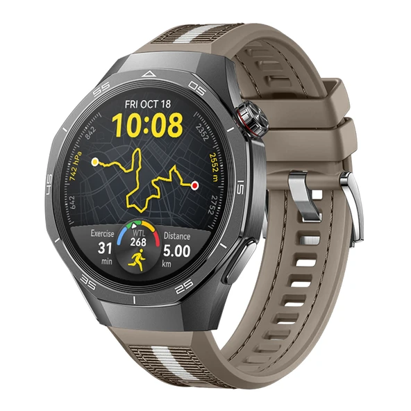 Huawei Watch GT5 Pro 46mm İle Uyumlu SportStripe Örgü Desen Metal Tokalı Silikon Akıllı Saat Kordonu  Kahverengi ürün görseli 1