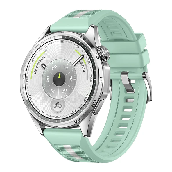 Huawei Watch GT6 46mm İle Uyumlu SportStripe Örgü Desen Metal Tokalı Silikon Akıllı Saat Kordonu  Yeşil ürün görseli 1