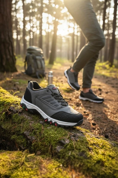 Enoch Erkek Siyah Gri Su Geçirmez Outdoor Trekking ve Doğa Yürüyüş Ayakkabısı ürün görseli 1
