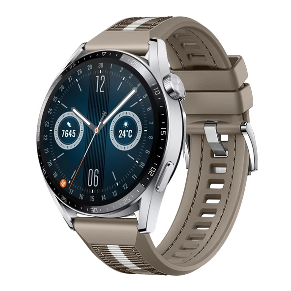 Huawei Watch GT3 Pro GT3 GT2 46mm SportStripe Örgü Desen Metal Tokalı Silikon Akıllı Saat Kordonu  Kahverengi ürün görseli 1