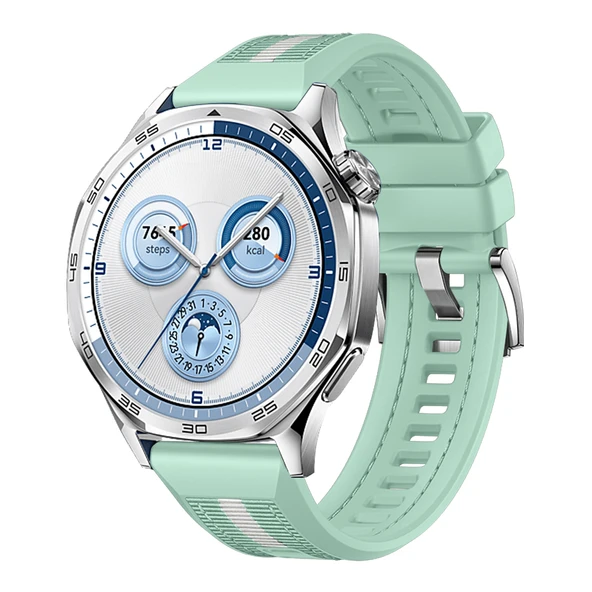 Huawei Watch GT5 46mm İle Uyumlu SportStripe Örgü Desen Metal Tokalı Silikon Akıllı Saat Kordonu  Yeşil ürün görseli 1