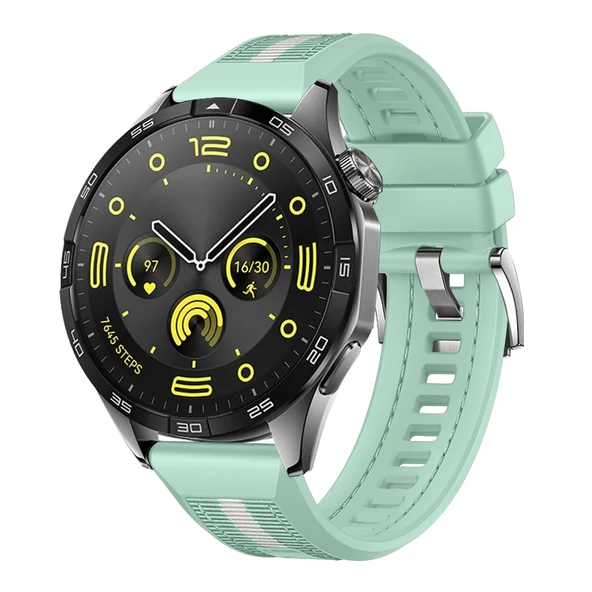 Huawei Watch GT4 46mm İle Uyumlu SportStripe Örgü Desen Metal Tokalı Silikon Akıllı Saat Kordonu  Yeşil ürün görseli 1