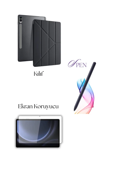 Galaxy Tab S9 Plus / S9 FE Plus ile Uyumlu Tablet Kılıfı S Pen Tablet Kalemi Ekran Koruyucu Set ürün görseli 1
