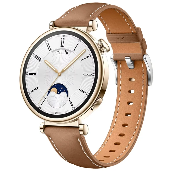 Huawei Watch GT4 41mm İle Uyumlu Gümüş Metal Tokalı Deri Zarif Şık Kordon  Kahverengi ürün görseli 1