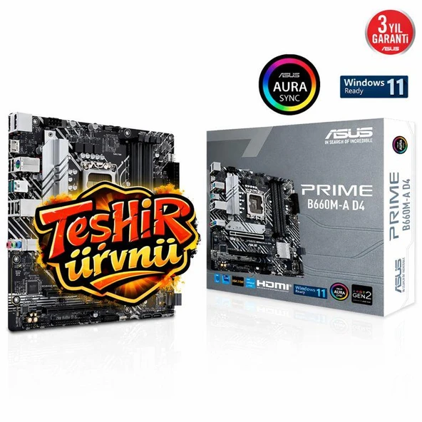 ASUS PRIME B660M-A D4 INTEL B660 LGA1700 DDR4 5333 DP HDMI ÇİFT M2 USB3.2 AURA RGB MATX 128GB KADAR RAM DESTEĞİ ASUS 5X PROTECTION III ürün görseli 1