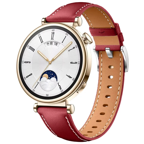 Huawei Watch GT4 41mm İle Uyumlu Gümüş Metal Tokalı Deri Zarif Şık Kordon  Mürdüm ürün görseli 1