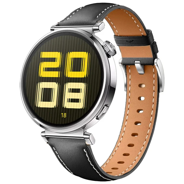 Huawei Watch GT5 41mm İle Uyumlu Gümüş Metal Tokalı Deri Zarif Şık Kordon  Siyah ürün görseli 1