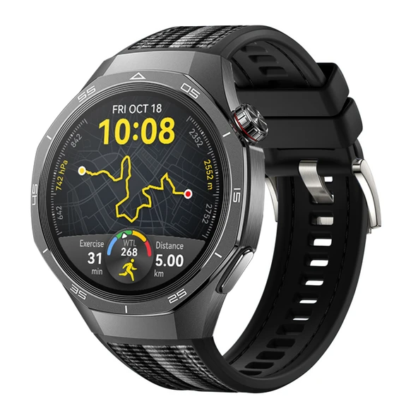 Huawei Watch GT5 Pro 46mm İle Uyumlu Örgü Desen Metal Tokalı Silikon Akıllı Saat Kordonu  Siyah ürün görseli 1