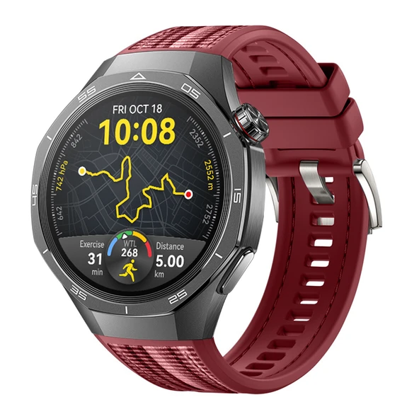 Huawei Watch GT5 Pro 46mm İle Uyumlu Örgü Desen Metal Tokalı Silikon Akıllı Saat Kordonu  Mürdüm ürün görseli 1