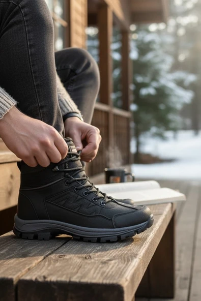 Enoch Erkek Kürklü İçi Yünlü Su Geçirmez Outdoor Trekking ve Kışlık Bot ürün görseli 1