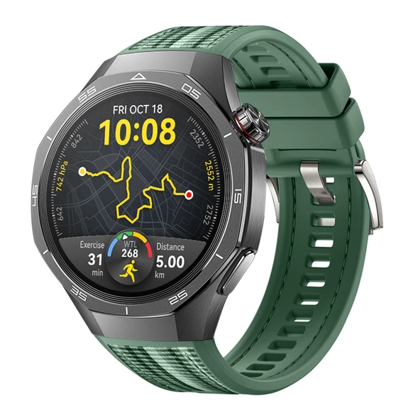 Huawei Watch GT5 Pro 46mm İle Uyumlu Örgü Desen Metal Tokalı Silikon Akıllı Saat Kordonu  Haki ürün görseli 1