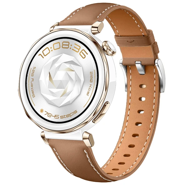 Huawei Watch GT5 Pro 42mm İle Uyumlu Gümüş Metal Tokalı Deri Zarif Şık Kordon  Kahverengi ürün görseli 1