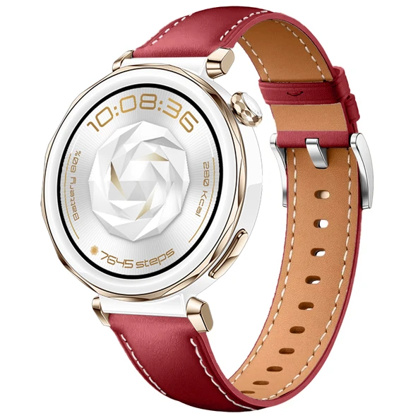 Huawei Watch GT5 Pro 42mm İle Uyumlu Gümüş Metal Tokalı Deri Zarif Şık Kordon  Mürdüm ürün görseli 1