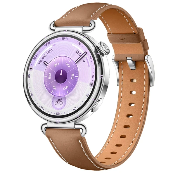 Huawei Watch GT6 41mm İle Uyumlu Gümüş Metal Tokalı Deri Zarif Şık Kordon  Kahverengi ürün görseli 1