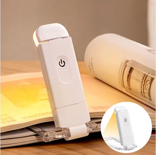 BEYAZ RENK KİTAP OKUMA IŞIĞI 3 FARKLI IŞIK RENGİ 3 KADEME IŞIK KİTAP AYIRACI USB ŞARJLI ürün görseli 1