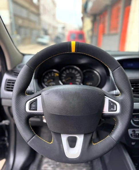 Fluence Megane 3 Scenic Direksiyon Kılıfı Araca Özel SARI Yüzüklü ürün görseli 1