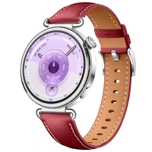 Huawei Watch GT6 41mm İle Uyumlu Gümüş Metal Tokalı Deri Zarif Şık Kordon  Mürdüm ürün görseli 1