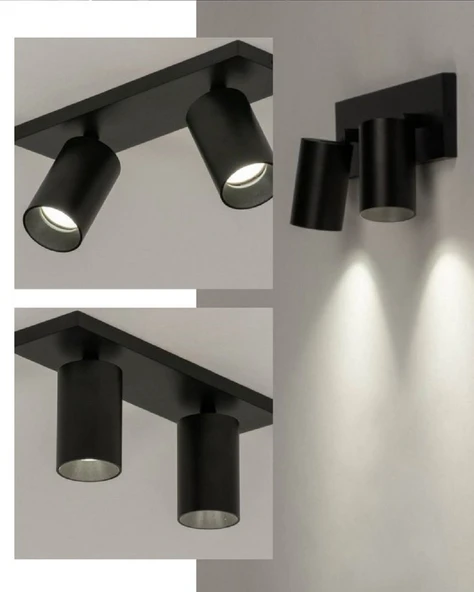 RİOLİGHT MODERN1 SİYAH1 MUTFAK1,GİYİNME ODASI1,CAFELER1 İÇİN GÜN İŞİĞI METAL 2Lİ SPOT(AMPUL DAHİL) ürün görseli 1