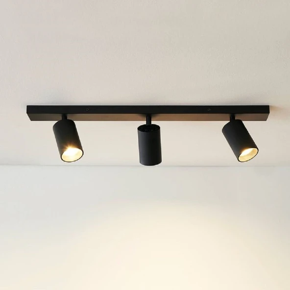 RİOLİGHT MODERN SİYAH MUTFAK,SALON,GİYİNME ODASI,CAFELER İÇİN METAL 3LÜ LED SPOT AVİZE(AMPUL DAHİL) ürün görseli 1