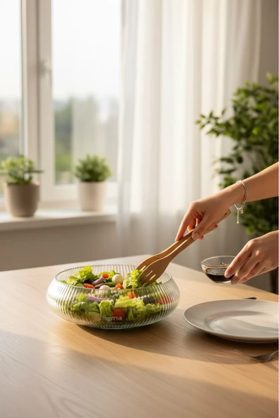 Cam salata kasesi - 30 cm orta sunum kasesi - çok amaçlı kase meyvelik ürün görseli 1