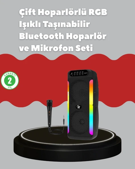 Çift 4 inç Hoparlörlü RGB Işıklı Bluetooth Ses Sistemi P93143S5756 ürün görseli 1