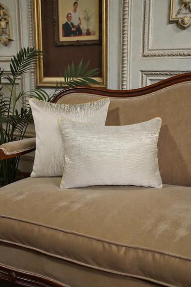 Kırlent Kılıfı Çizgili Desenli Jakarlı Dokuma Kumaş 2'li 45x45 ve 35x50 Çift Taraflı Biyeli ürün görseli 1
