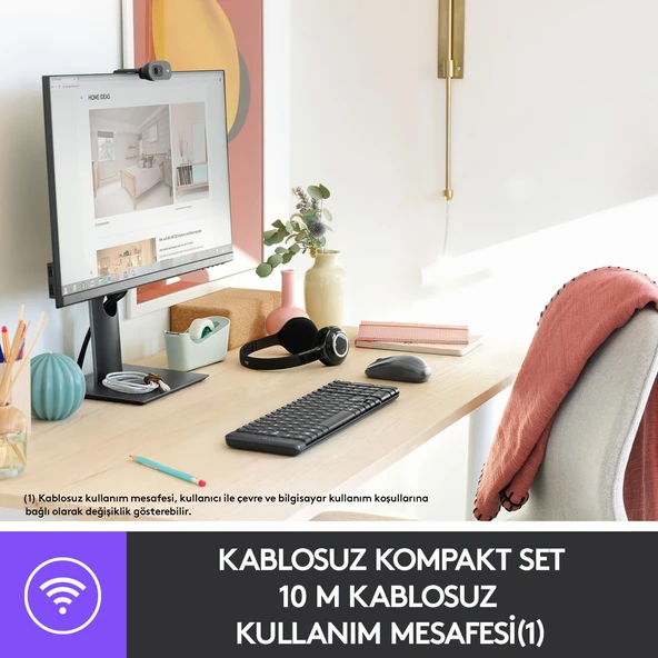 MK220 Kablosuz Türkçe Klavye Mouse Seti - Siyah - Resim 2