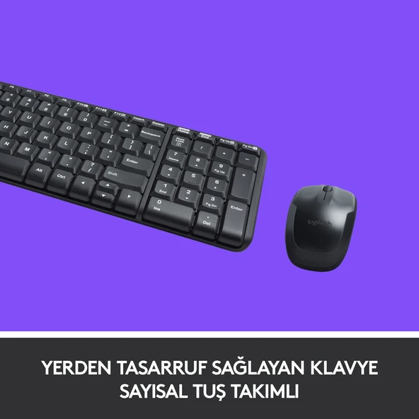 MK220 Kablosuz Türkçe Klavye Mouse Seti - Siyah - Resim 3
