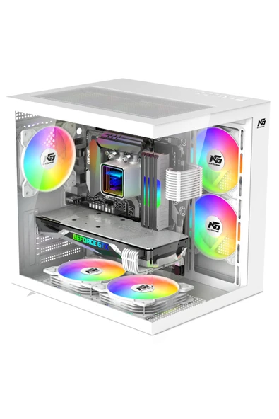 Orion Cube 750W 80+ Bronze Power 5x Tuştan Değişen RGB Fanlı M-Atx Boş Bilgisayar Kasası Beyaz ürün görseli 1