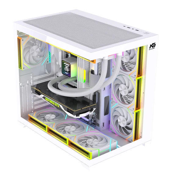 Alpha Neon 750W  80+ Bronze Power 7x ARGB Fan Kumanda ve Kontrolcü ATX Boş Bilgisayar Kasası Beyaz ürün görseli 1