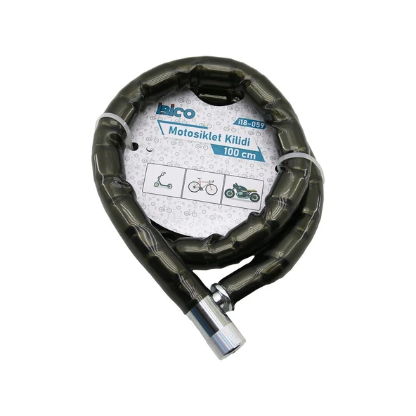 TÜP ANAHTARLI METAL KAFA ÇELİK MOTOR - BİSİKLET KİLİT SİLİNDİRİK SPİRAL KİLİT SİYAH KILIF 22MM X 100CM GO53/02364 ürün görseli 1