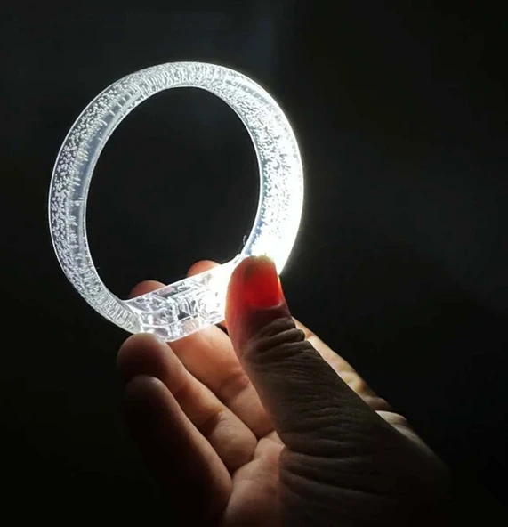 Beyaz-Gümüş Led Işıklı Baskı Yapılabilen Pilli Bileklik Bilezik 1,5 cm Genişlik ürün görseli 1