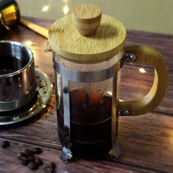 Ahşap Detaylı 350 ml Cam French Press ürün görseli 1