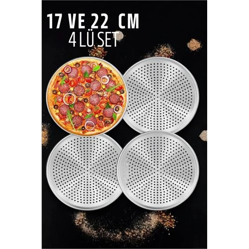 Delikli Pizza Lahmacun Tepsisi Çelik 17 ve 22 CM 4 lü SET ürün görseli 1
