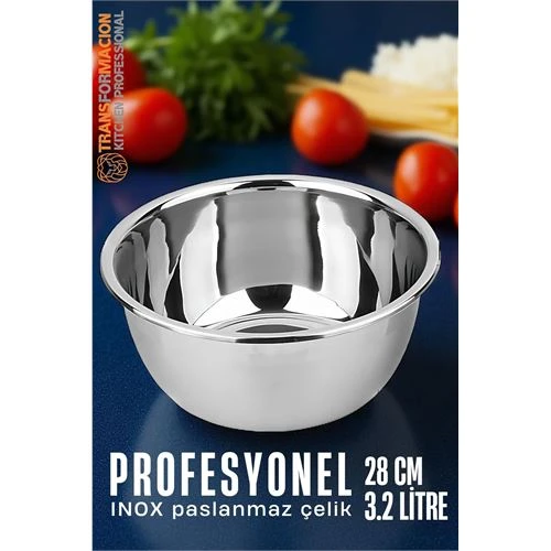 Inox Kase  - 28 Cm 3.2 Litre Karıştırma Kabı Profesyonel 304 Paslanmaz Çelik ürün görseli 1