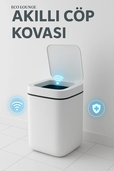 Akıllı Sensörlü Antibakteriyel Çöp Kovası 20 Litre Çöp Kutusu, Çöp Torbası Uyumlu Kapak ürün görseli 1