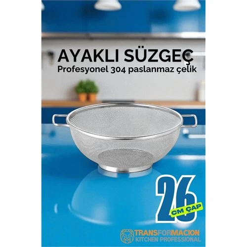 26 cm Süzgeç - Makarna Süzgeci Pirinç Meyve Süzgeci 304 Paslanmaz Çelik ürün görseli 1