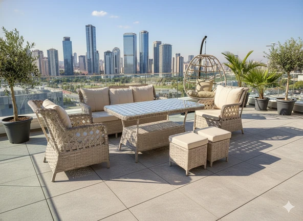 Liv Concept "city View" Lüks Rattan Balkon/teras Takımı Ve Salıncak Seti (7 Kişilik) ürün görseli 1
