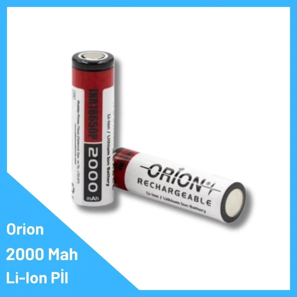 Orion 18650 Lityum İyon Pil 3.7V 2000mAh 15C Deşarj (Flat Top) ürün görseli 1