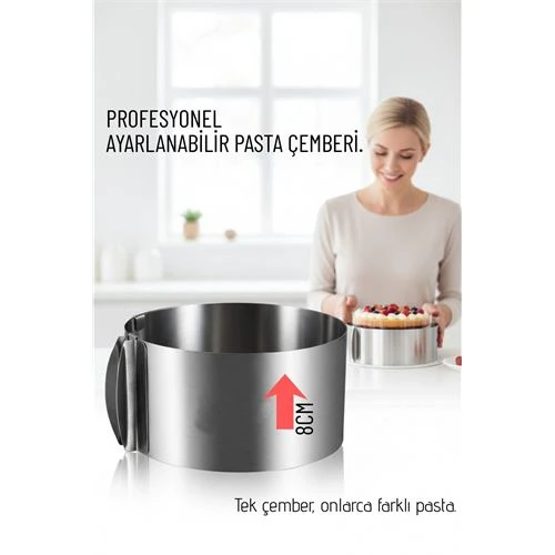 Ayarlanabilir Pasta Çemberi Paslanmaz Çelik Kek Kalıbı 16-30 cm - Profesyonel Pasta Kalıbı ürün görseli 1