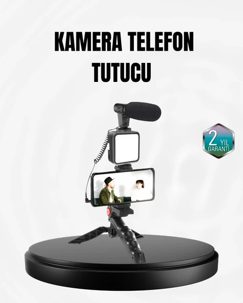 Profesyonel Vlog Çekim Kiti LED Işıklı Tripod Mikrofonlu Telefon Seti P98571S9433 ürün görseli 1