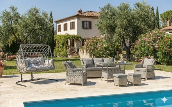 Liv Concept Lüks Rattan Görünümlü 7 Kişilik Bahçe Oturma Takımı Ve 2 Kişilik Salıncak Seti - Gri Minderli Teras Balkon Mobilyası ürün görseli 1