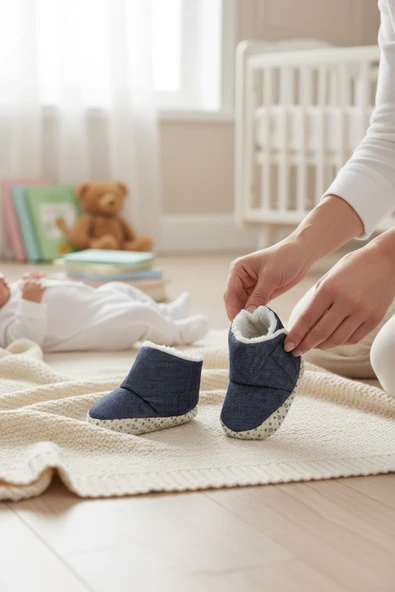 Bebek Panduf 6-12 Ay – Cırtlı, Kaydırmaz Tabanlı, Polar Kürklü İçi, Unisex Yumuşak İlk Adım Patik ürün görseli 1
