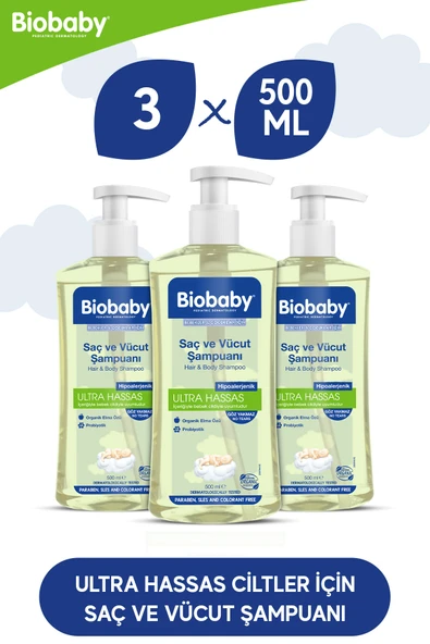 BİOBABY Ultra Hassas Saç Ve Vücut Bebek Şampuanı 500 ml Prebiyotik Alman Papatyası 3 Al 2 Öde-Organi ürün görseli 1