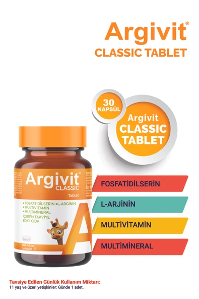 ARGİVİT Classic Fosfotidilserin, L-Arjinin, Multivitamin ve Multimineral İçeren Tablet 30 Tablet ürün görseli 1