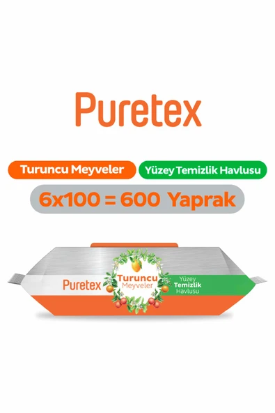 Puretex Yüzey Temizlik Havlusu Turuncu Meyveler 6x100 (600 Yaprak) ürün görseli 1