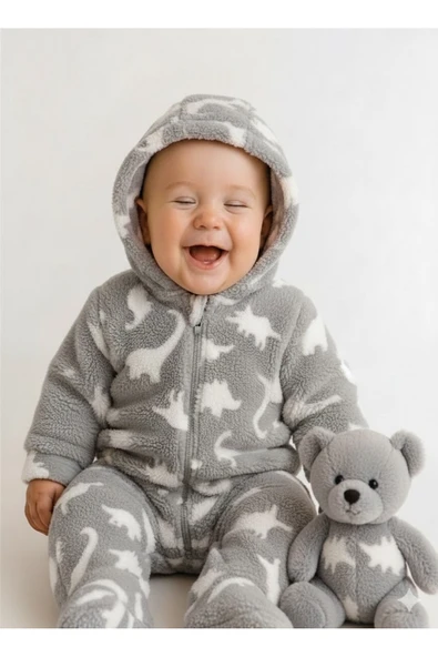 Welsoft Unisex Bebek Çocuk Kışlık Fermuarlı Peluş Tulum , Bebek ve Çocuk Tulum ürün görseli 1
