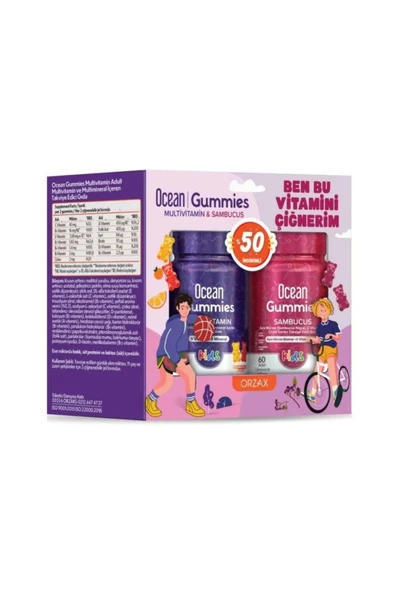 ORZAX Ocean Gummies Multivitamin Kids 60 Adet Çiğnenebilir + Ocean Sambucus Kids 60 Adet Jel Form ürün görseli 1